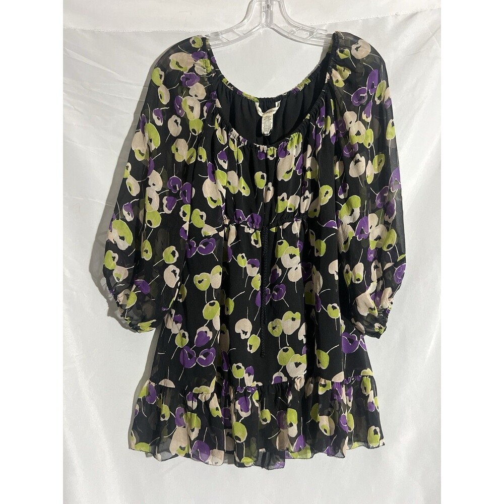Diane Von Furstenberg Top Woman's 10 Silk Floral Sheer Shirt Ruffle Tie Waist